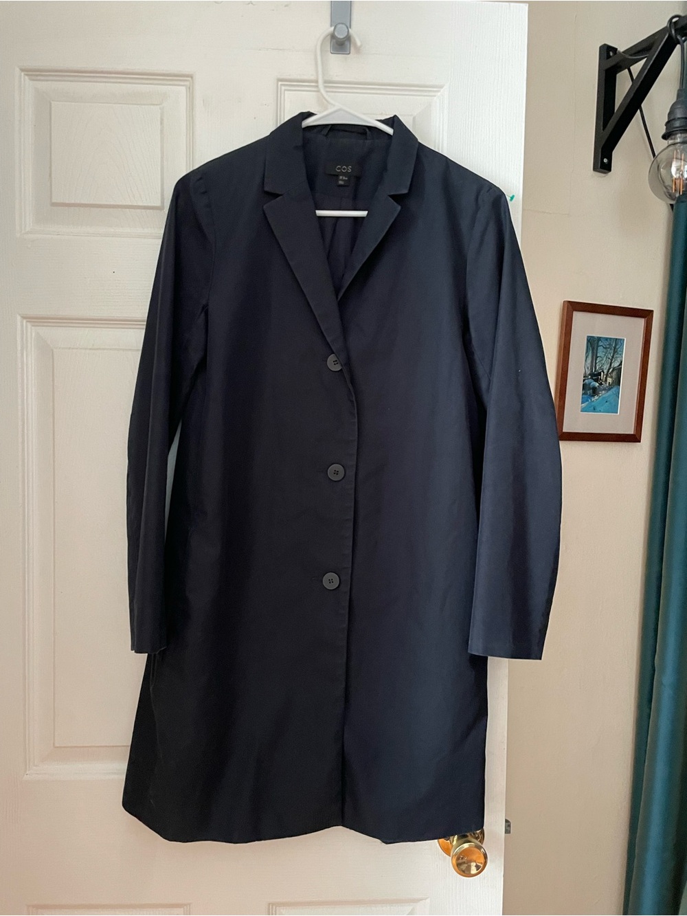 COS Car Coat Navy Blue Cotton Light Three Button Jacket EU 36 2-4 XS-S US